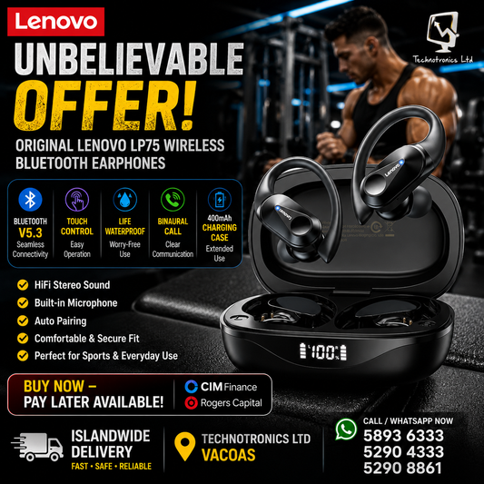 Lenovo LP75 Wireless Bluetooth Earphones with Mic HiFi Stereo Earbuds Sports Headphones 5.3