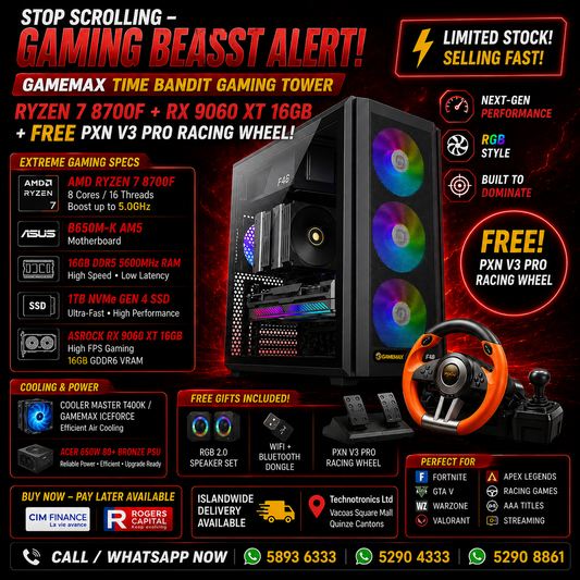 GAMEMAX F46 GAMING TOWER π₯π₯ π₯ RYZEN 7 8700F / RX 9060 XT 16GB / FREE PXN V3 PRO RACING WHEEL! π₯