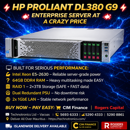 HP PROLIANT DL380 G9 Server - Intel Xeon E5-2630 -64GB RAM, 3TB STorage on Raid 1