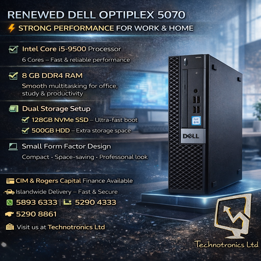 DELL OPTIPLEX 5070 – CORE i5 DESKTOP,8 GB Ram, 128GB Nvme+500GB Hard Disk