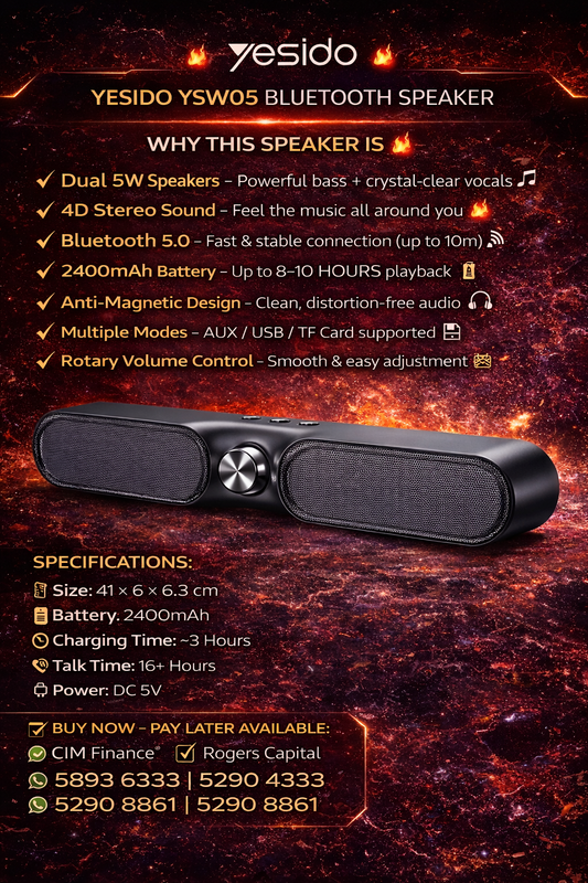 YESIDO Sound bar YSW05 Rechargeable Stereo Bass Bluetooth 5.0 Speaker Music Player Sub Support TF U-Disk