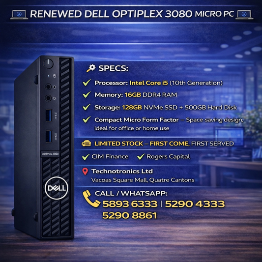 Renewed Dell OptiPlex 3080 Micro PC – Core i5 10th Gen