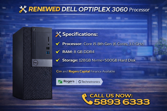 Dell Optiplex 3060  Processor: Core i5 8th Gen  RAM: 8 GB  Storage: 128 gb Nvme+500GB Hard Disk