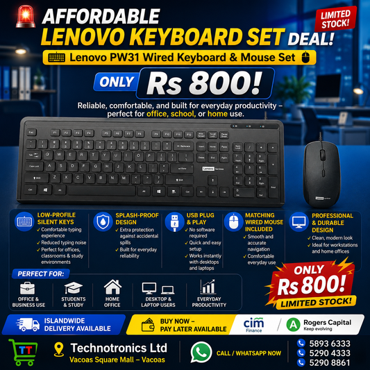 Lenovo PW31 Wired Keyboard & Mouse Set