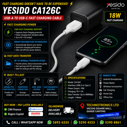 YESIDO CA126C USB-A to USB-C Fast Charging Cable