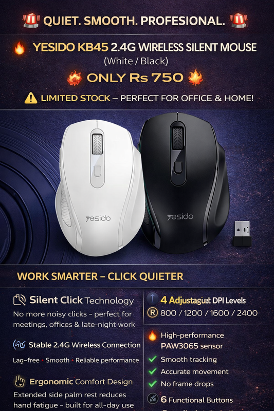 🔥 YESIDO KB45 2.4G WIRELESS SILENT MOUSE ( White/ Black)🔥