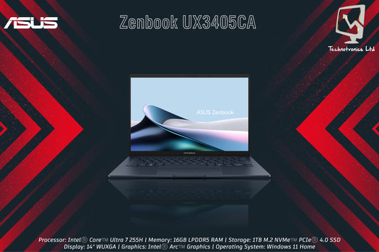 ASUS Zenbook UX3405CA-OU71610S5W | Processor: Intel®️ Core™️ Ultra 7 255H | Memory: 16GB LPDDR5 RAM | Storage: 1TB M.2 NVMe | Graphics: Intel®️ Arc™️ Graphics