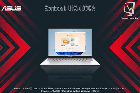 Laptop Asus Zenbook UX3405CA-OU516512S5W | Processor: Intel®️ Core™️ Ultra 5 225H | Memory: 16GB DDR5 RAM |  Storage: 512GB M.2 NVMe | Display: 14" Full HD