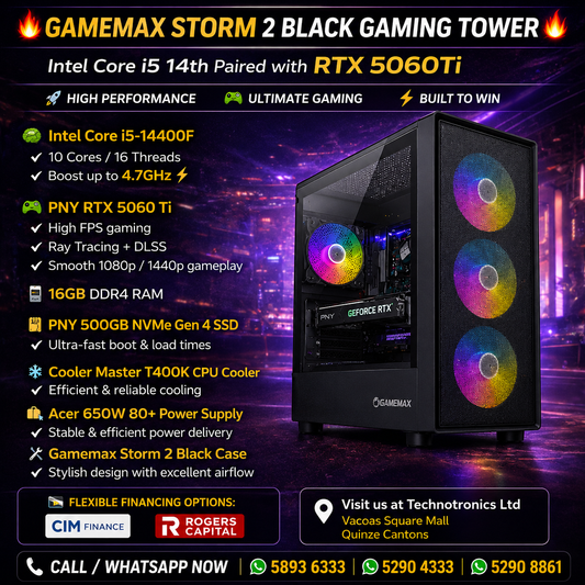GAMEMAX STORM 2 BLACK GAMING TOWER -Intel Core i5 14th Paired with RTX 5060TI 🔥