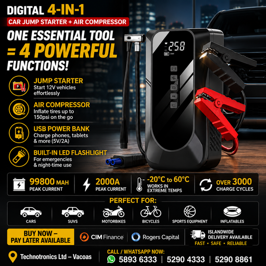 Car Jumper Starter + Air Compressor -Digital 4-in-1 - Vehicle