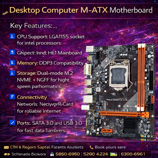 INTEL MOTHERBOARD  M-ATX Motherboard, DDR3 LGA1155 CPU for Intel H61, Network Card, M.2 NVME+NGFF Dual-Mode, SATA3.0, USB 3.0