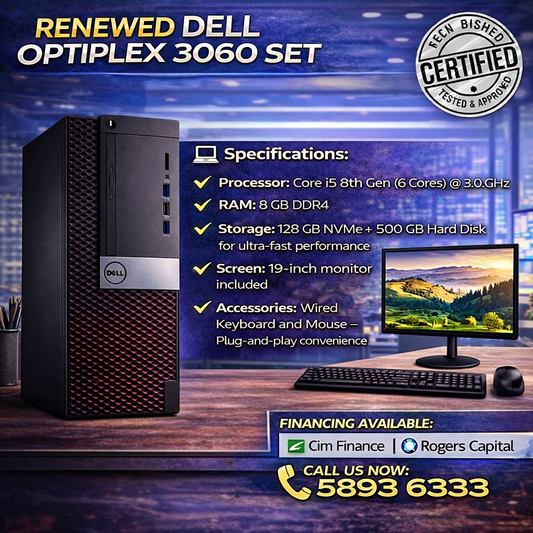 Dell Optiplex 3060 Set | Processor: Core i5 8th Gen | RAM: 8 GB | Storage:  128 GB Nvme+ 500 GB Hard Disk