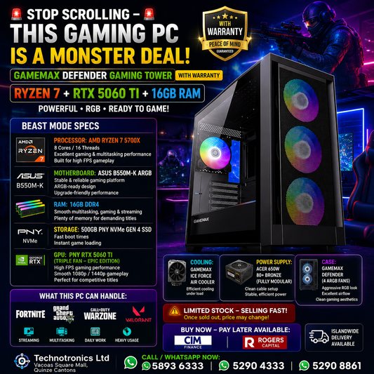 GAMEMAX DEFENDER GAMING TOWER Ryzen 7 + RTX 5060 TI + 16 GB RAM