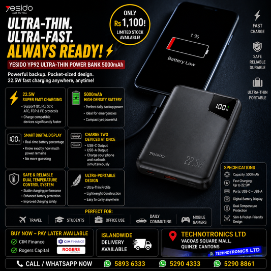 YESIDO YP92 Ultra-Thin Power Bank 5000mAh