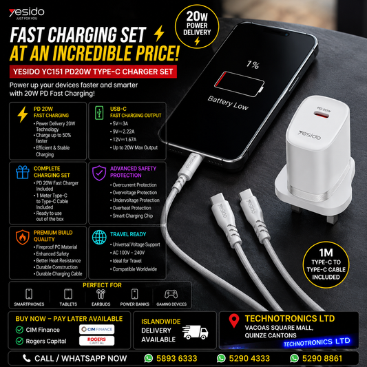 YESIDO YC151 PD20W Type-C Charger Set
